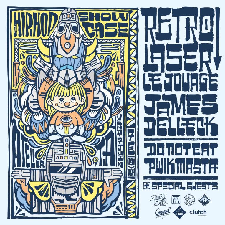 Image de l'Affiche de la Soirée Hip-Hop Rétro Laser à l'Atelier TA le 7 juin 2024 (design Thomas Deudé)